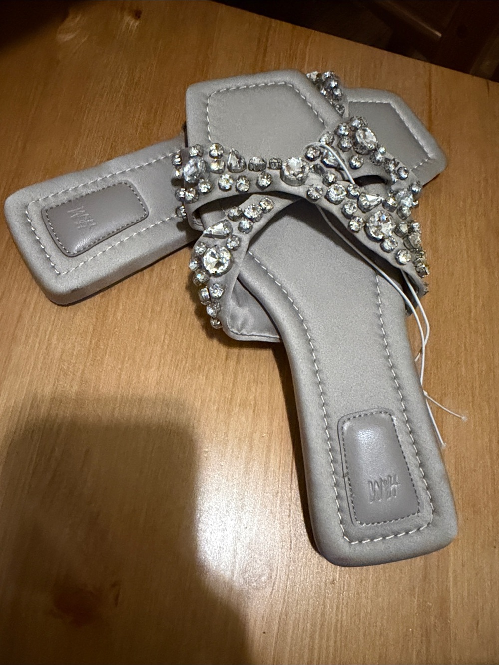 H&M Silver Grey Crystal Slide Sandals